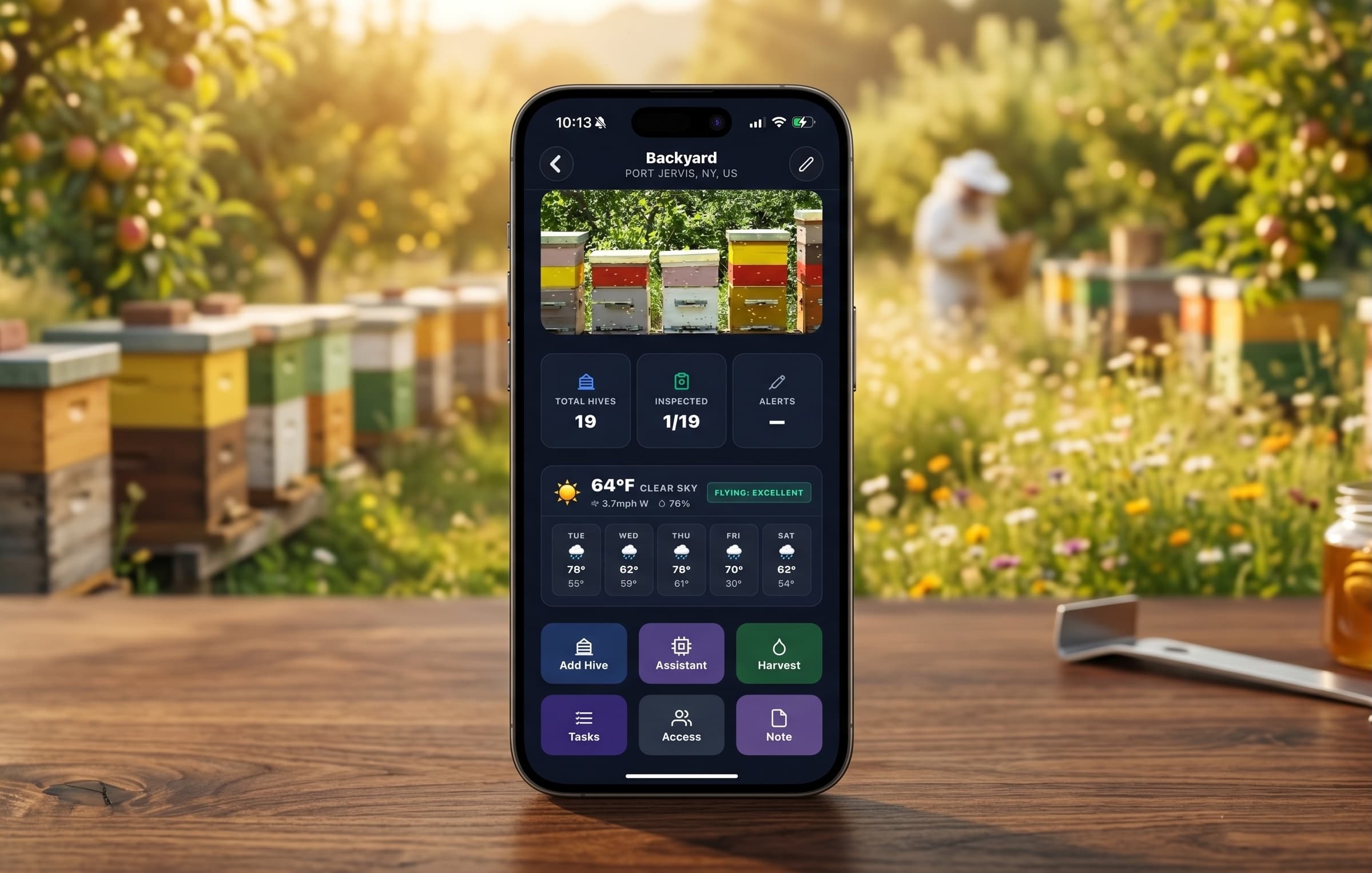 Apiroi app interface showing hive management